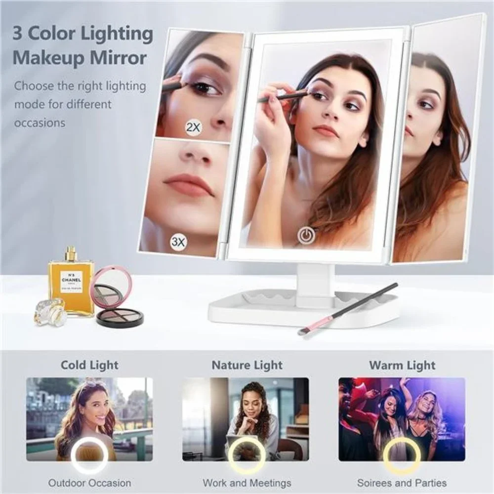 Makeup Mirror with 10X Magnifying Mirror, 3 Color Lighting Modes, 72 LEDs Mirror